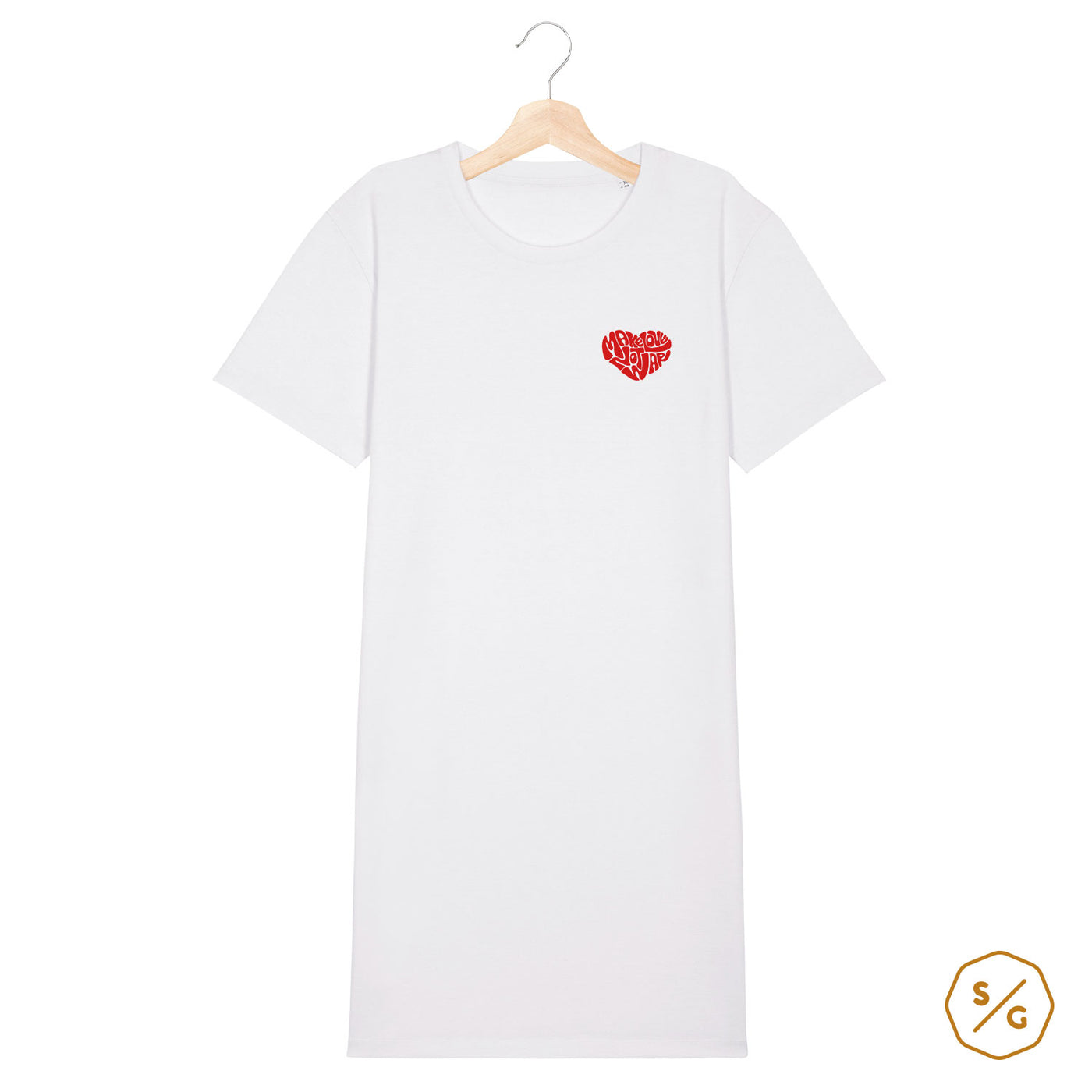 EMBROIDERED T-SHIRT DRESS • MAKE LOVE NOT WAR