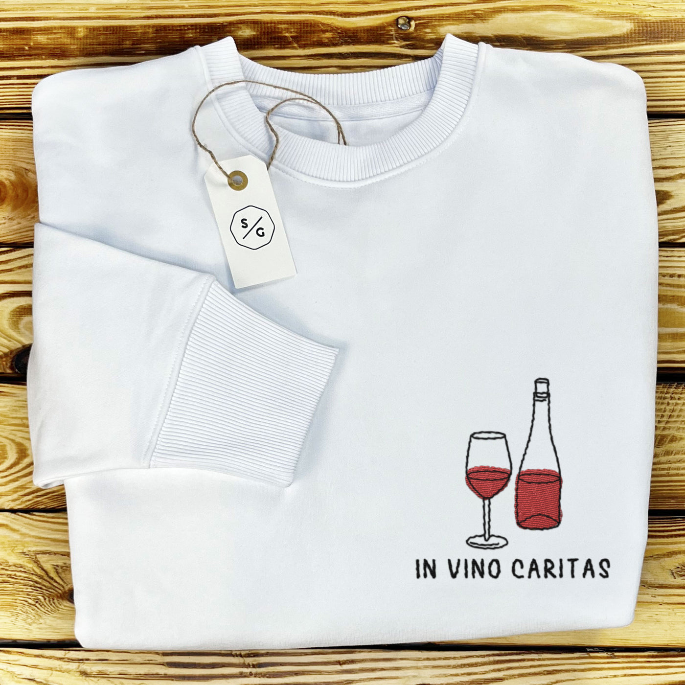 BESTICKTER SWEATER • IN VINO CARITAS