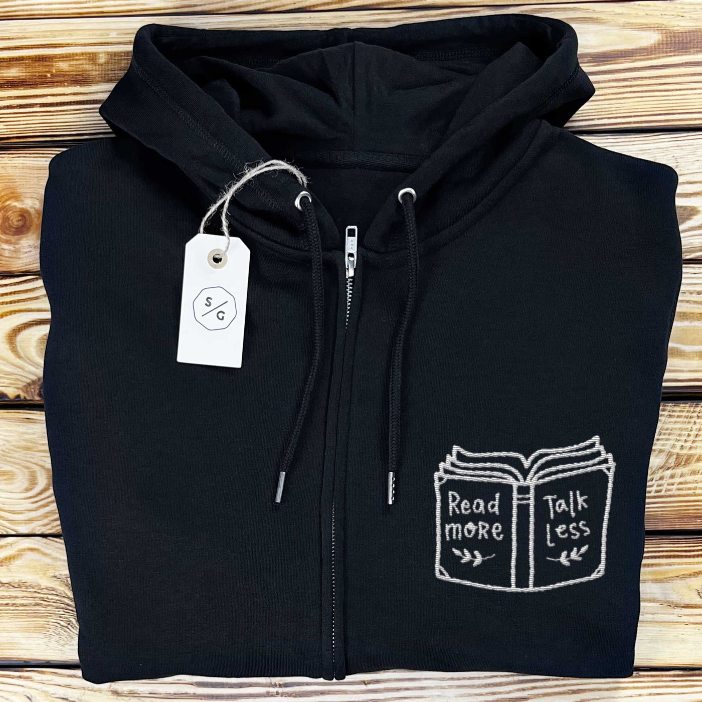 BESTICKTER ZIPPER HOODIE • READ MORE TALK LESS