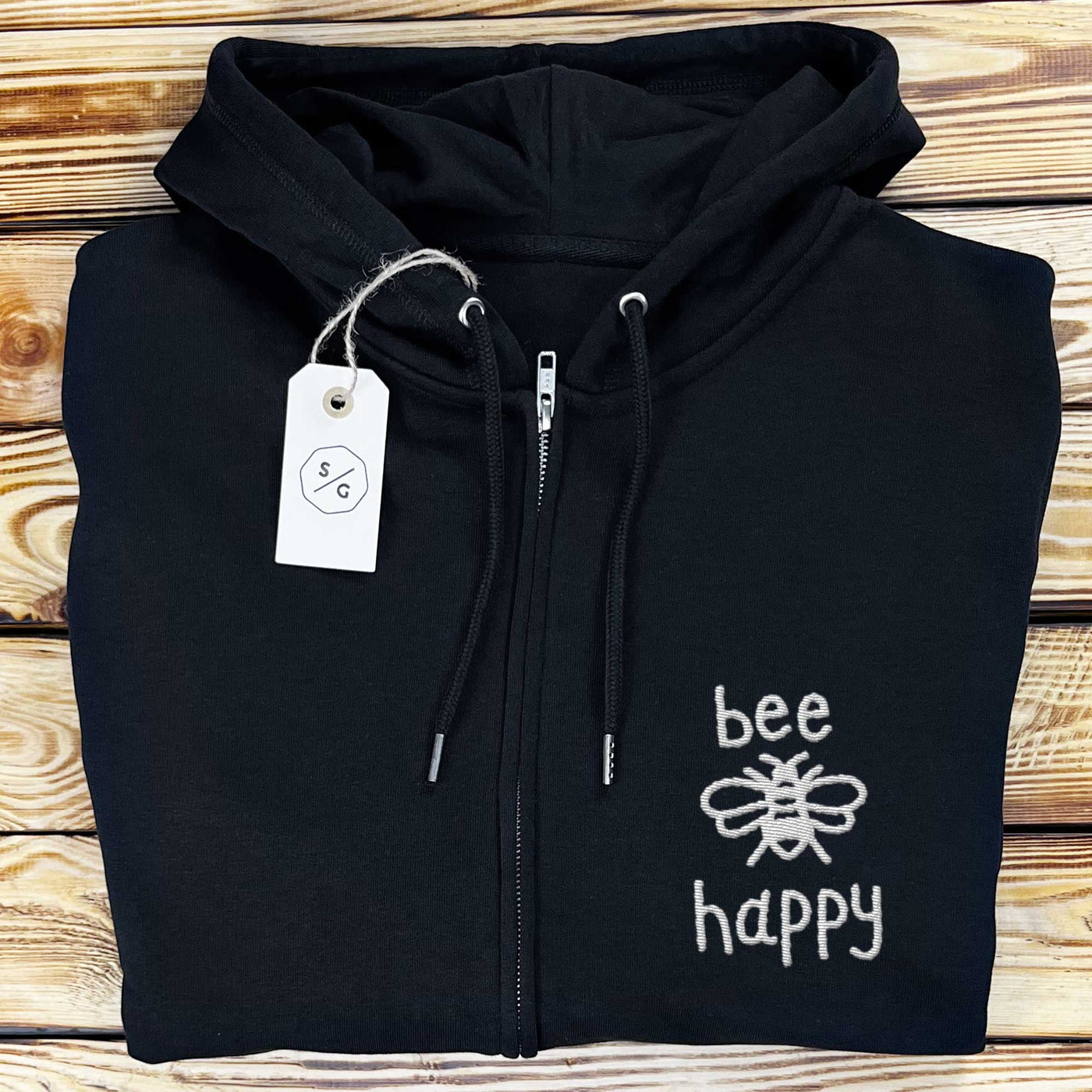 EMBROIDERED ZIPPER HOODIE • BEE HAPPY