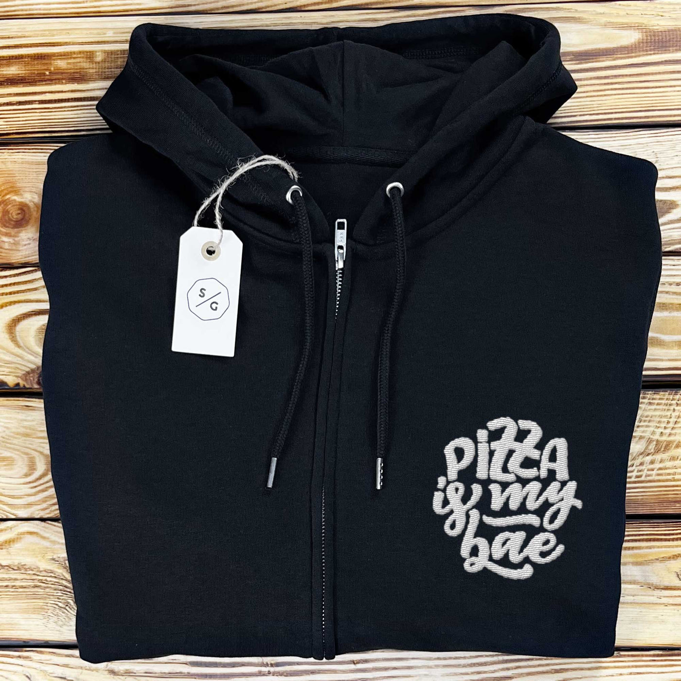 EMBROIDERED ZIPPER HOODIE • PIZZA IS MY BAE