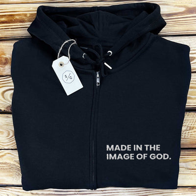 EMBROIDERED ZIPPER HOODIE • MADE IN THE IMAGE OF GOD.