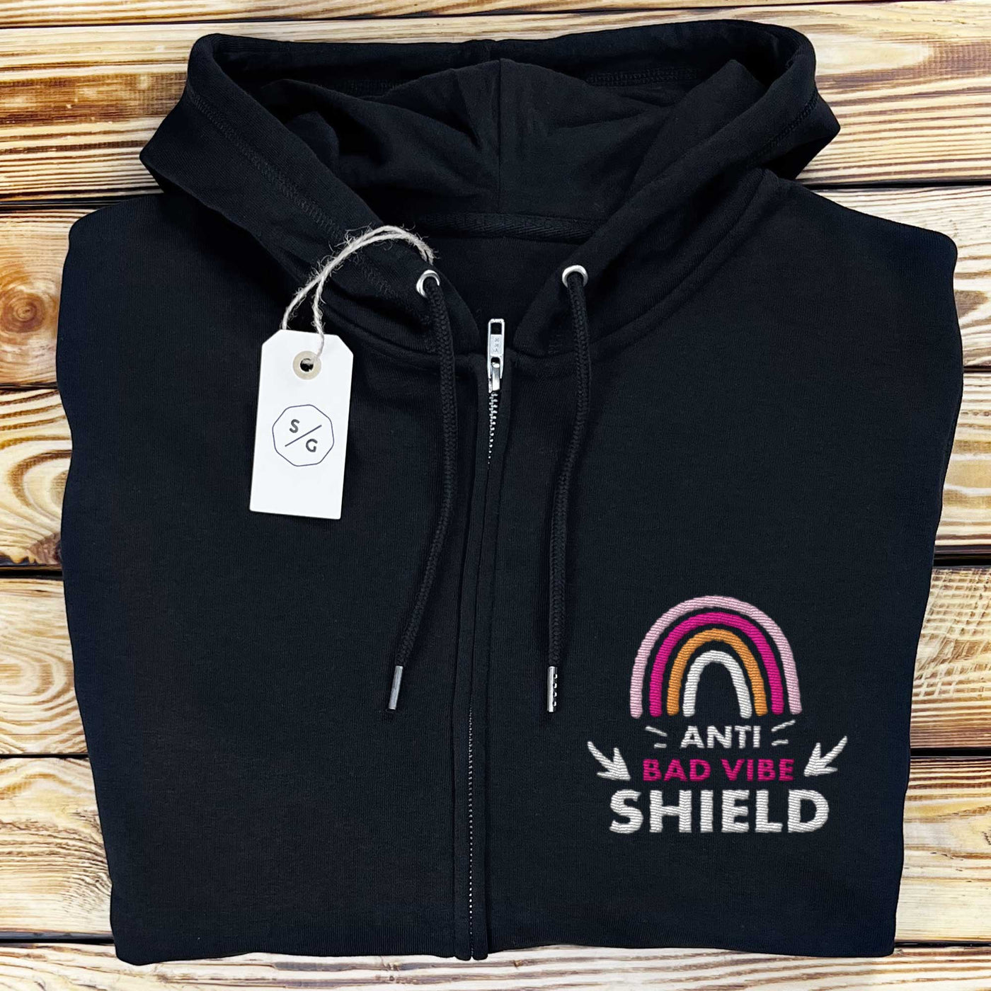 BESTICKTER ZIPPER HOODIE • ANTI BAD VIBE SHIELD