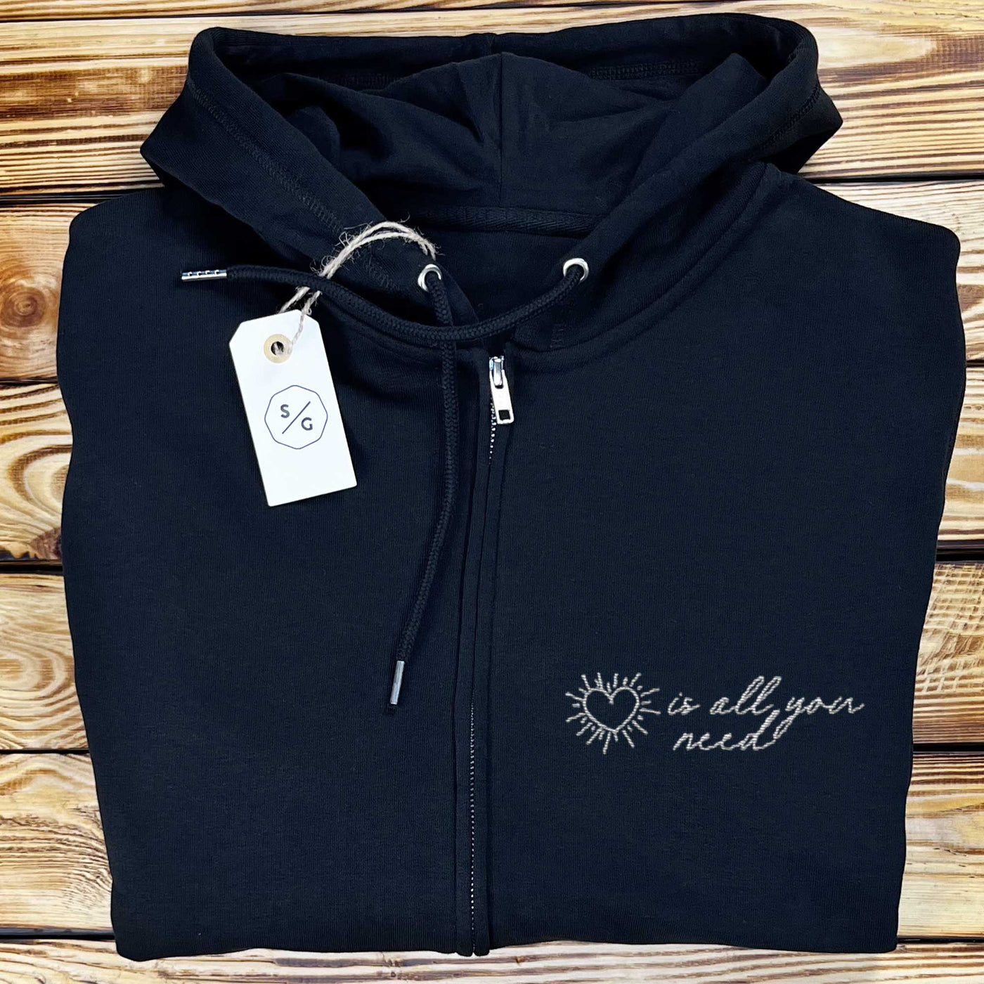 BESTICKTER ZIPPER HOODIE • LOVE IS ALL YOU NEED