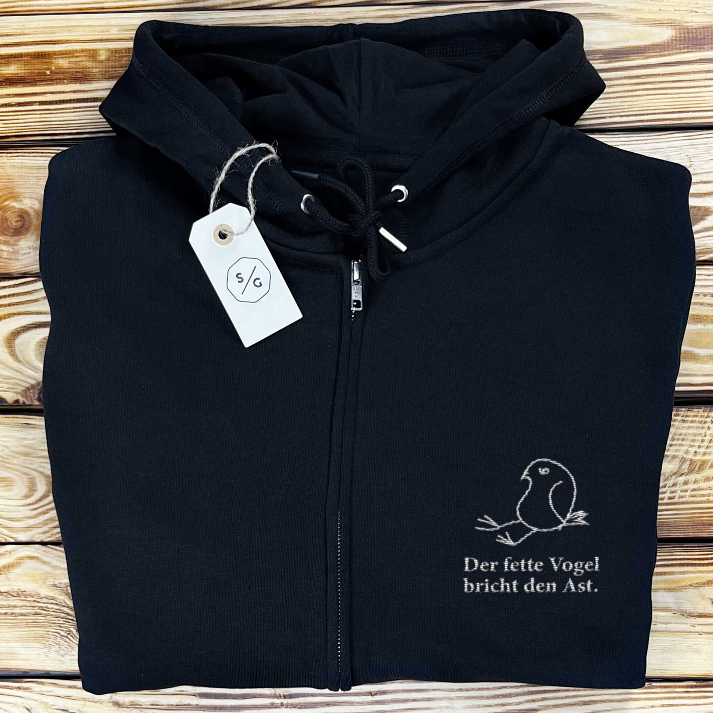 BESTICKTER ZIPPER HOODIE • DER FETTE VOGEL BRICHT DEN AST.