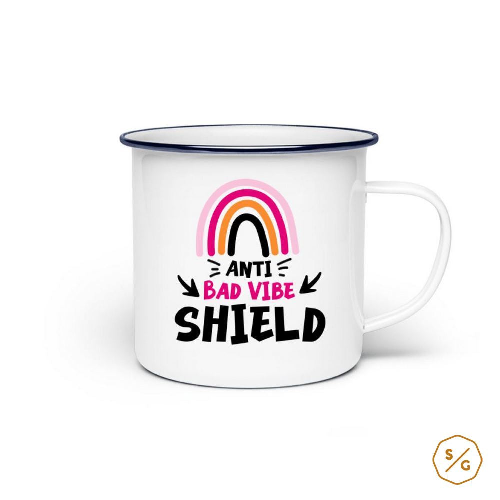 ENAMEL MUG (STEEL) • ANTI BAD VIBE SHIELD