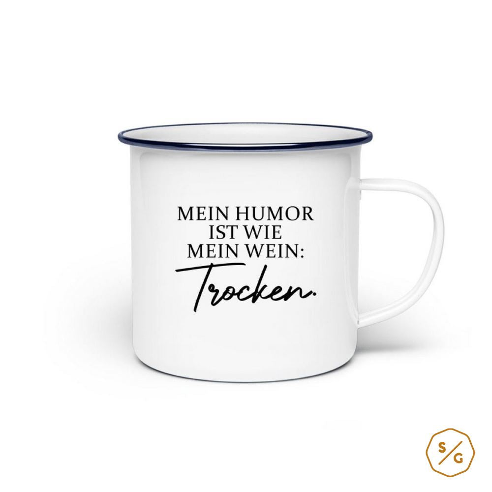 ENAMEL MUG (STEEL) • MY HUMOR IS LIKE MY WINE - DRY