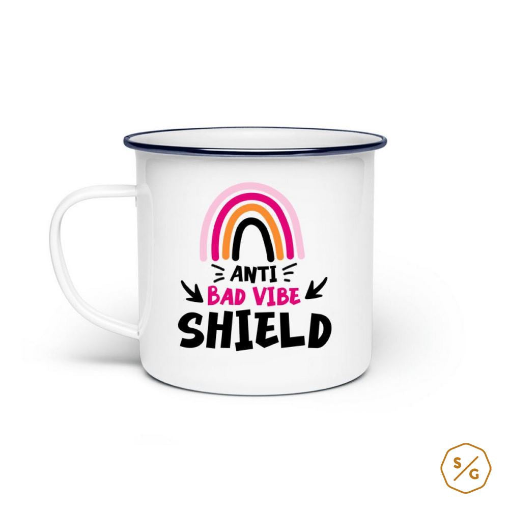 ENAMEL MUG (STEEL) • ANTI BAD VIBE SHIELD