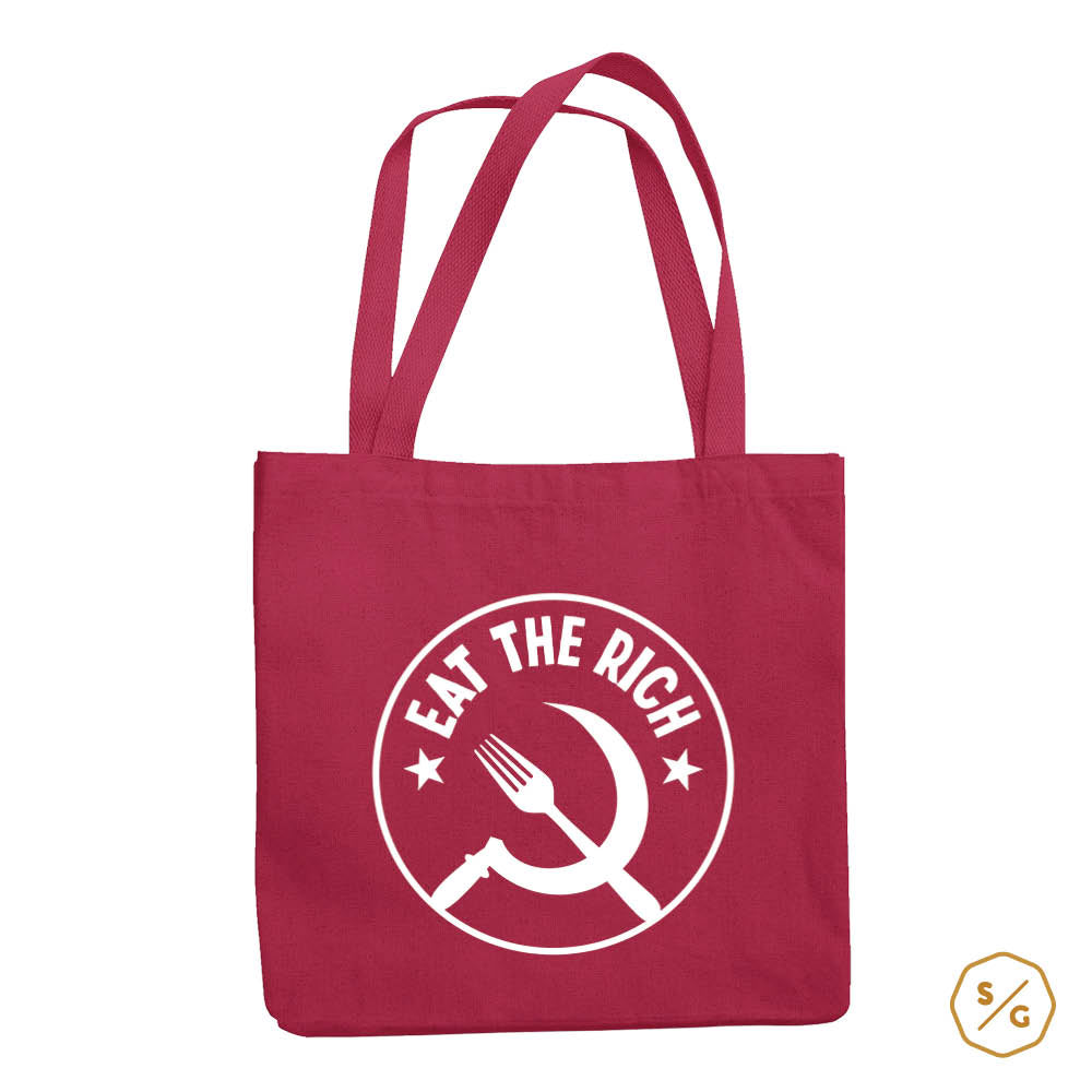 PRINTED COTTON BAG • EAT THE RICH / BADGE