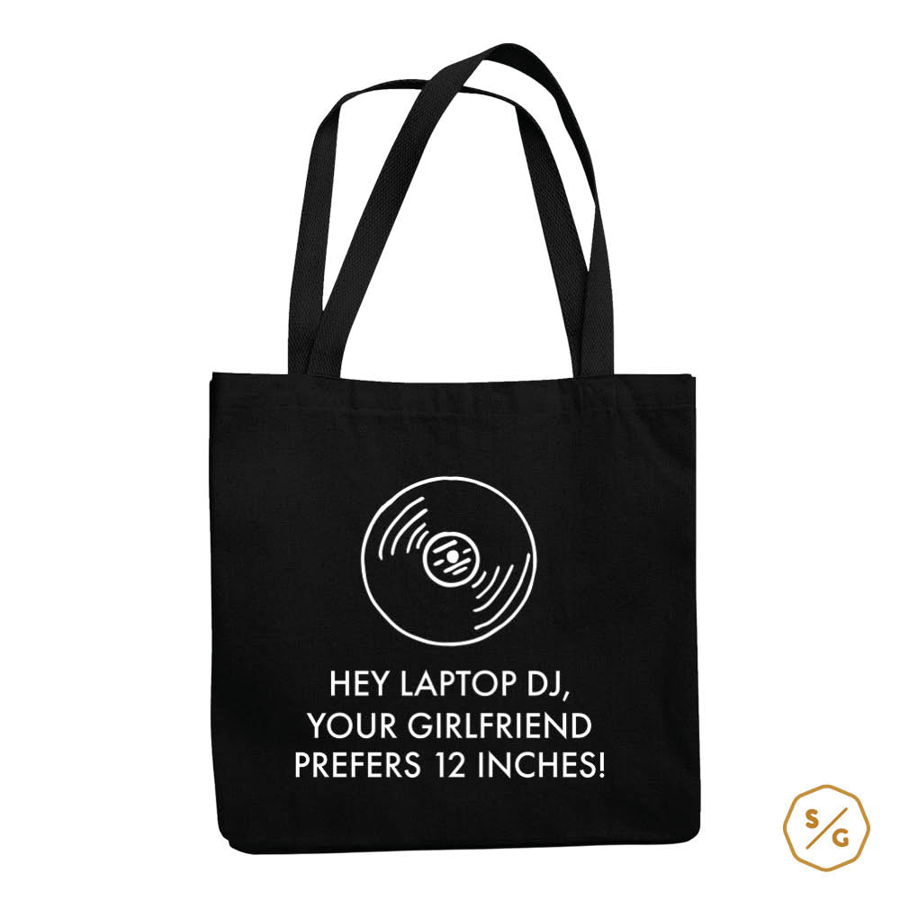 BEDRUCKTE BAUMWOLL-TASCHE • HEY LAPTOP DJ