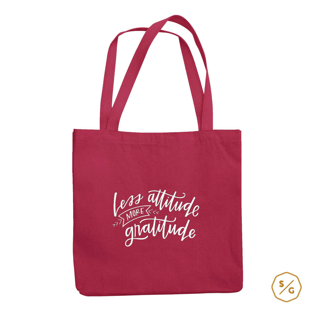 BEDRUCKTE BAUMWOLL-TASCHE • LESS ATTITUDE MORE GRATITUDE