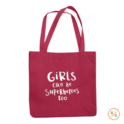 BEDRUCKTE BAUMWOLL-TASCHE • GIRLS CAN BE SUPERHEROES TOO