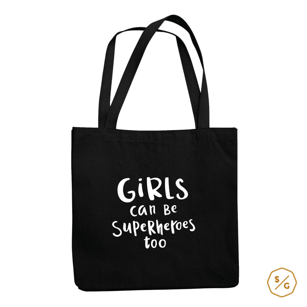 BEDRUCKTE BAUMWOLL-TASCHE • GIRLS CAN BE SUPERHEROES TOO