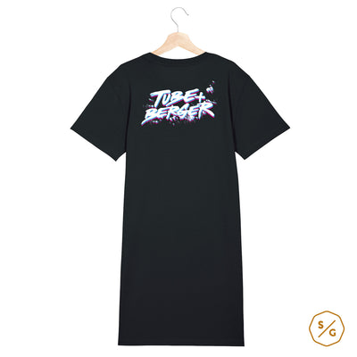 BEDRUCKTES T-SHIRT KLEID • LOGO TUBE & BERGER / NEON