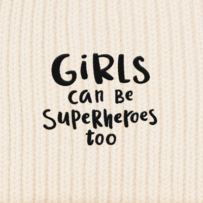 BESTICKTE BEANIE • GIRLS CAN BE SUPERHEROES TOO