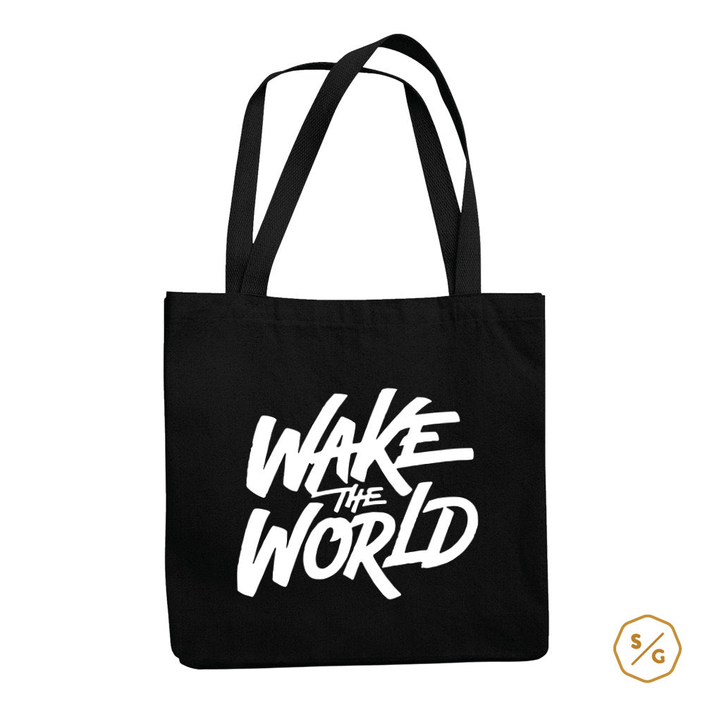 BEDRUCKTE BAUMWOLL-TASCHE • WAKE THE WORLD