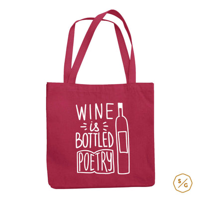 BEDRUCKTE BAUMWOLL-TASCHE • WINE IS BOTTLED POETRY