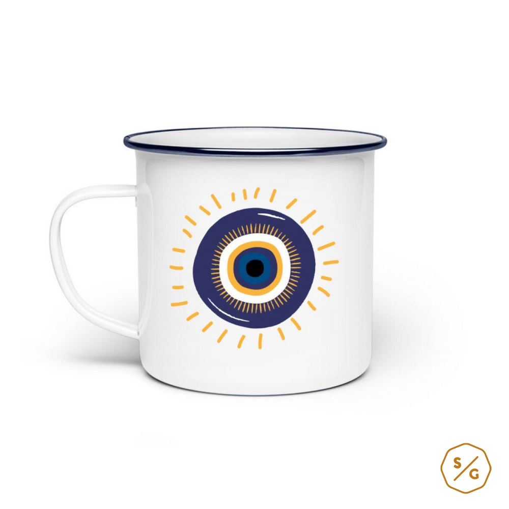 EMAILLE-TASSE (STAHL) • TÜRKISCHES AUGE - AMULETT