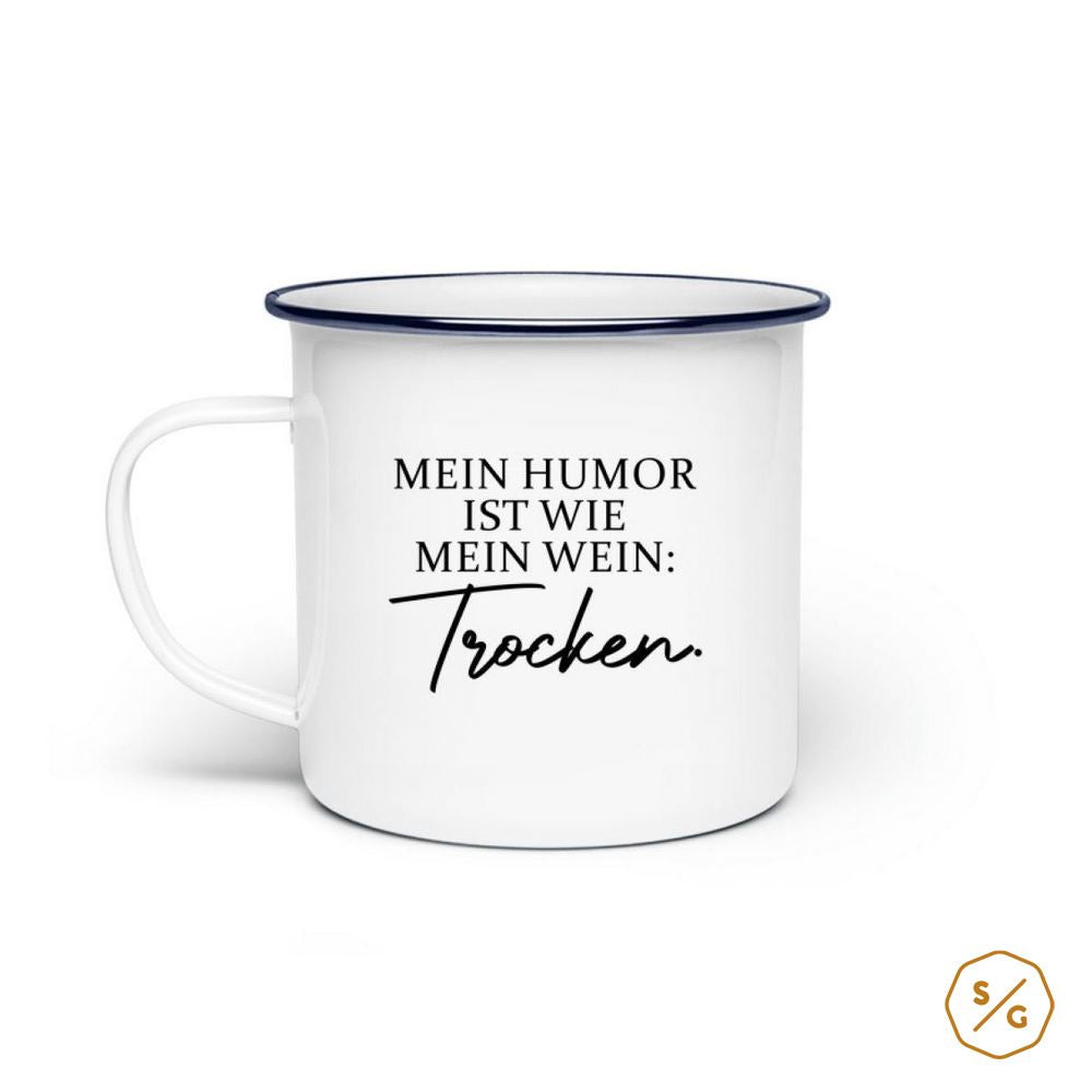 ENAMEL MUG (STEEL) • MY HUMOR IS LIKE MY WINE - DRY