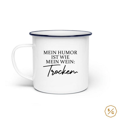 ENAMEL MUG (STEEL) • MY HUMOR IS LIKE MY WINE - DRY